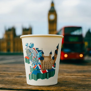 Ikonische Londoner Sehenswürdigkeiten UK-Karte Bri Pappbecher