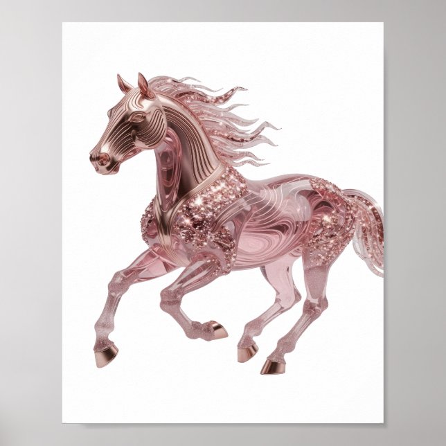 Ikonische Silber ROSE GOLD PFERD 3D Text Kunst Poster (Vorne)