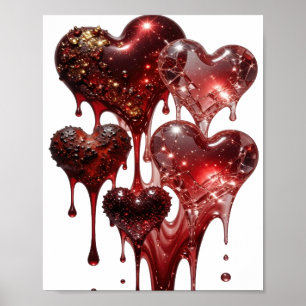 Ikonische silberne HERZEN AUS GLAS UND GLITZER Poster