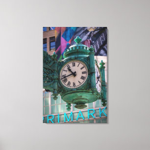 Ikonische Uhr über State St Color Portrait Canvas Leinwanddruck