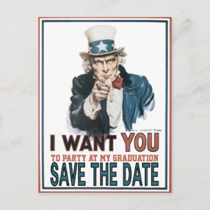 Ikonische Vintage-Onkel-Sam-Save-the-Date-Abschlus Ankündigungspostkarte