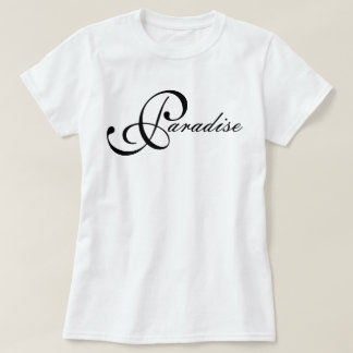 Ikonischer Chic und minimaler Paradise-Schriftzug T-Shirt