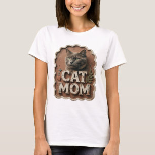Ikonischer orangefarbener CAT MOM Druck T-Shirt