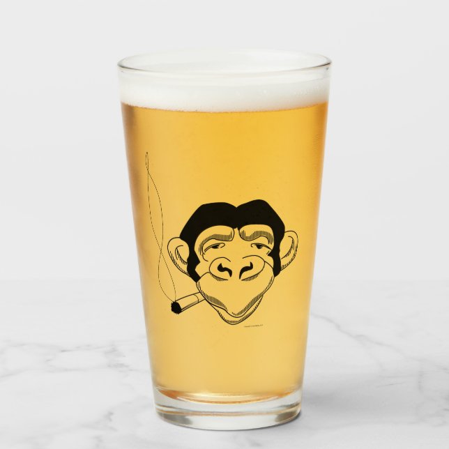 Ikonisches Rauch-Chimp-Bier-Glas Glas (Vorne (Gefüllt))