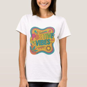 Ikonisches Rosa POSITIVE VIBES Statement-Design T-Shirt
