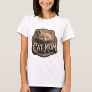 Ikonisches Silber CAT MOM Grafik T-Shirt