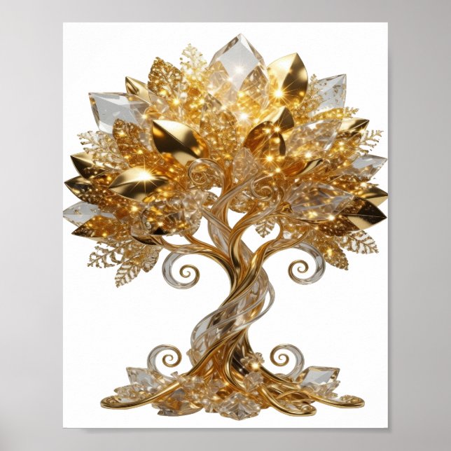 Ikonisches Silber GOLDENER LEBENSBAUM Text Design Poster (Vorne)