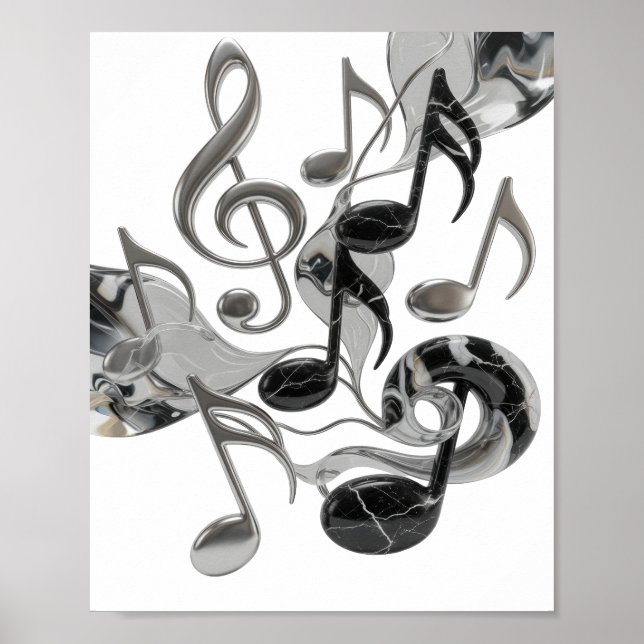 Ikonisches Silber MUSIC IN MOTION Design Poster (Vorne)