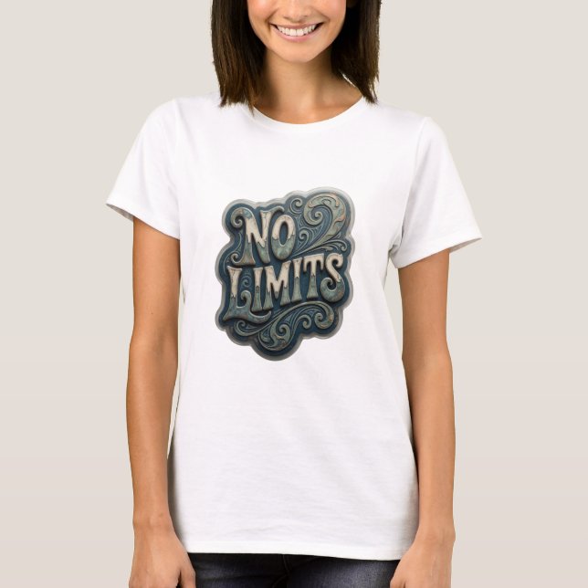 Ikonisches Silber NO LIMITS Text Design T-Shirt (Vorderseite)