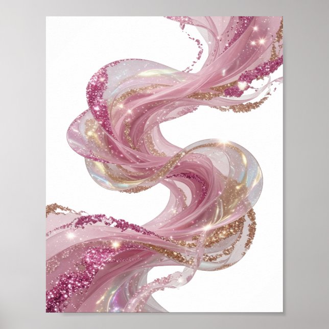 Ikonisches Silber PINK GLITTER SWIRLS Statement De Poster (Vorne)