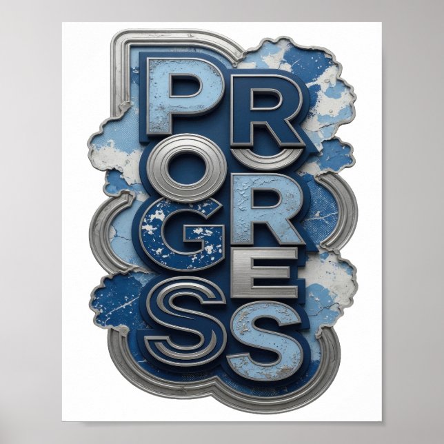 Ikonisches Silber PROGRESS Zitat Design Poster (Vorne)