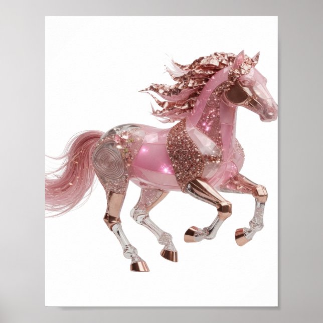 Ikonisches Silbernes PINK GLITZERNDES PFERD Poster (Vorne)