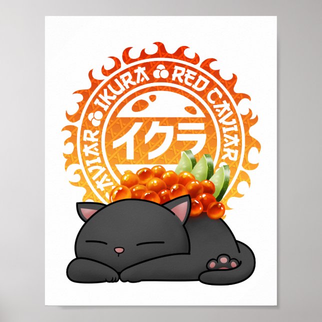 Ikura Salmon Roe Sushi Cat Poster (Vorne)
