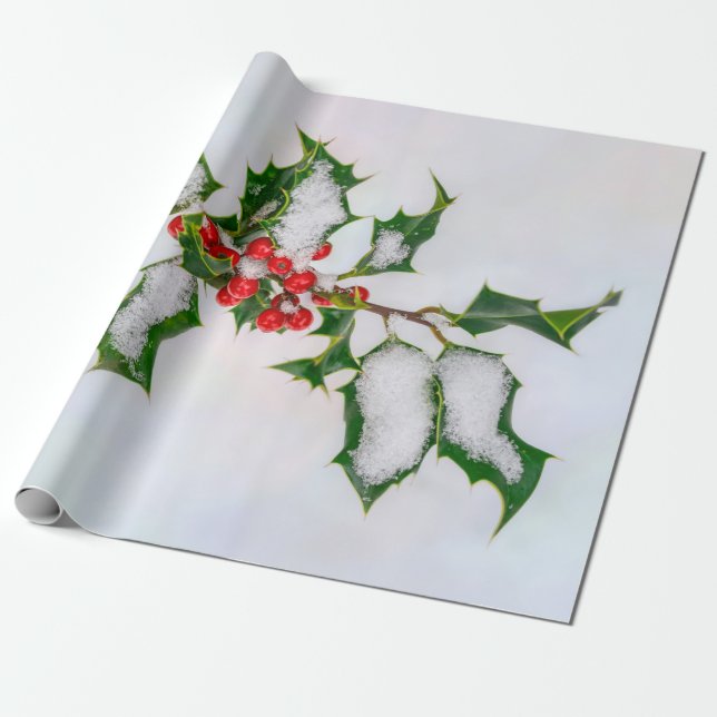 Ilex Red Christmas Holly Berries im Winter Snow — Geschenkpapier (Ungerollt)