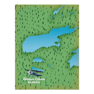 Iliamna See Alaska Landkarte Holzwall Art Poster