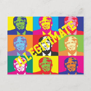 "Illegitim" mit knallfarbigen Trump-Faces in Regen Postkarte