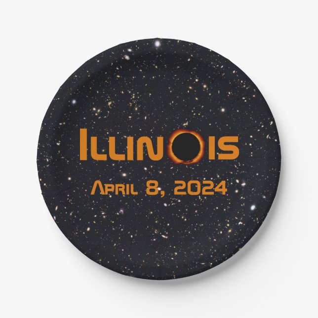 Illinois 2024 Gesamtsolares Eclipse Pappteller (Vorderseite)