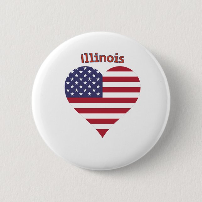 Illinois American Flag Heart Button (Vorderseite)