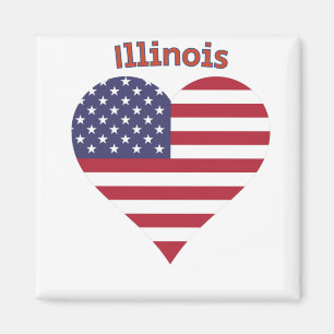Illinois American Flag Heart Magnet