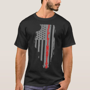 Illinois American Flag Staat Map Priotic 4 T-Shirt