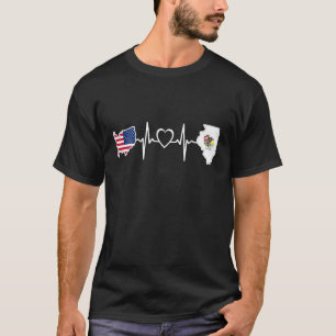 Illinois American USA Flag - USA Illinois Heartbea T-Shirt