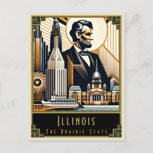 Illinois   Art Deco Postkarte