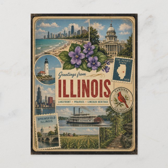Illinois-authentische Vintage-Postkarte Postkarte (Vorderseite)