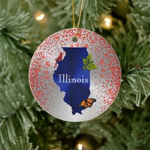 Illinois Blue Kardinal Monarch Oak Leaf Keramik Ornament