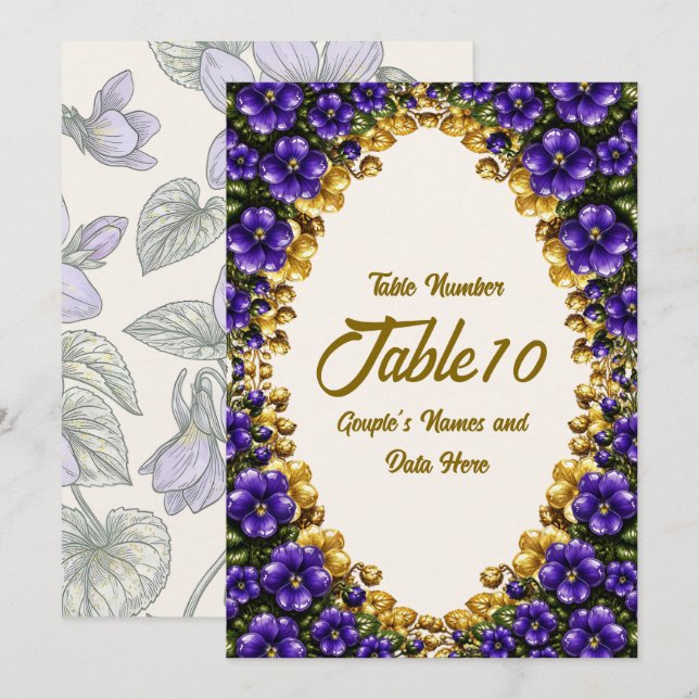 Illinois Blue Violet Hochzeitstischnummer (Vorne/Hinten)
