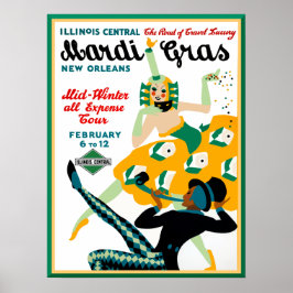 Illinois Central Railroad Mardi Gras Plakat