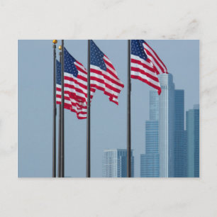 Illinois, Chicago. Navy Pier, US-Flaggen wehend Postkarte