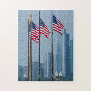 Illinois, Chicago. Navy Pier, wehende US-Flaggen Puzzle