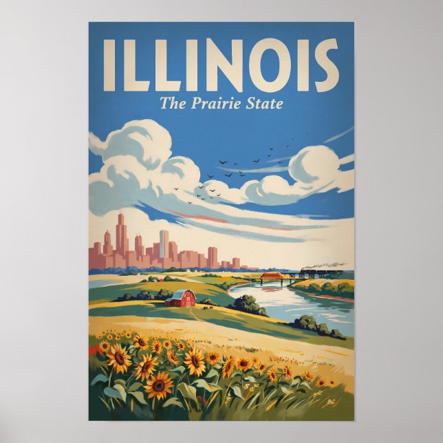 Illinois Chicago Skyline Illustration Reise Kunst Poster (Vorne)