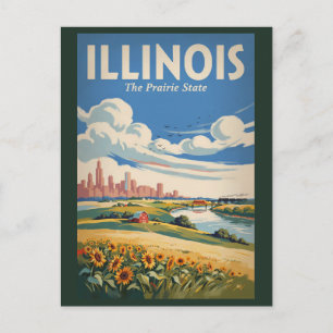 Illinois Chicago Skyline Illustration Reise Kunst Postkarte