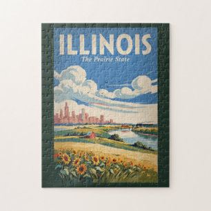 Illinois Chicago Skyline Illustration Reise Kunst Puzzle