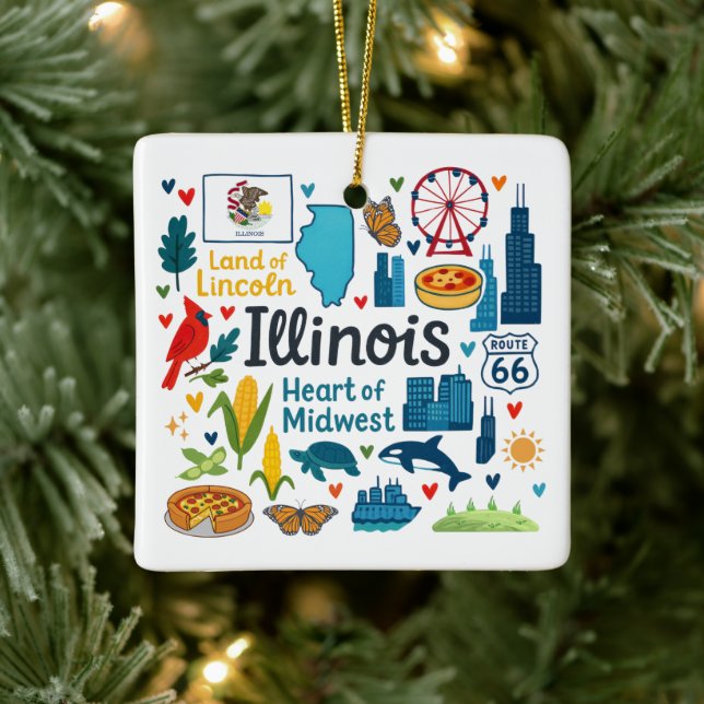 Illinois Custom Family Trip Christmas Keramikornament (Baum)