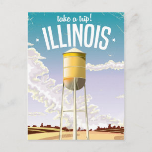 Illinois farm vintage travel poster postkarte