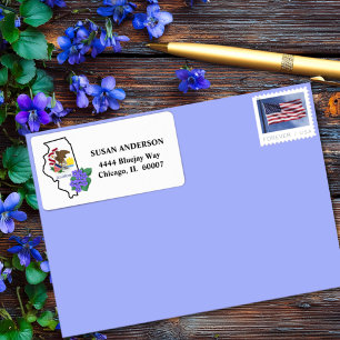Illinois Flag & Blume Common Blue Violet Custom Adressaufkleber