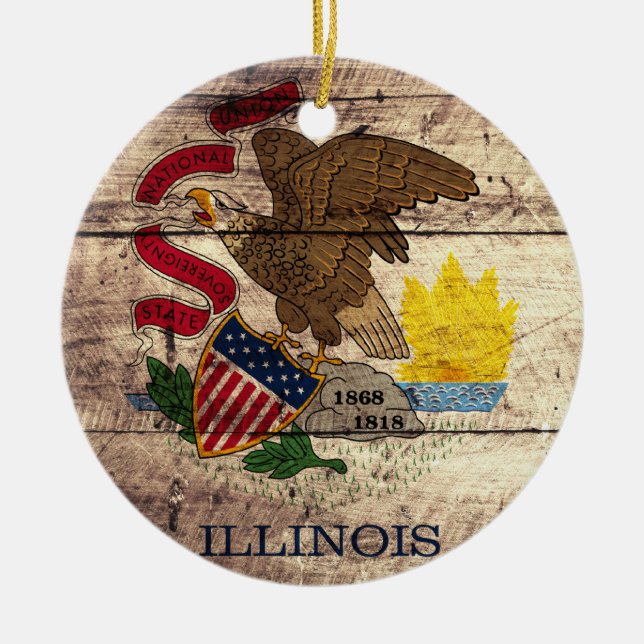 Illinois-Flagge für altes Holz; Keramikornament (Vorne)