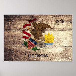 Illinois-Flagge für altes Holz; Poster