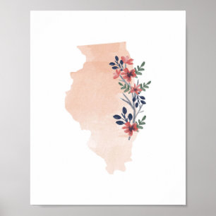 Illinois Floral Watercolor Staat Poster