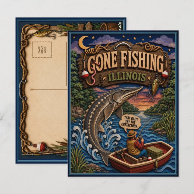 Illinois Gone Fishing Seestör Postkarte (Vorne/Hinten)