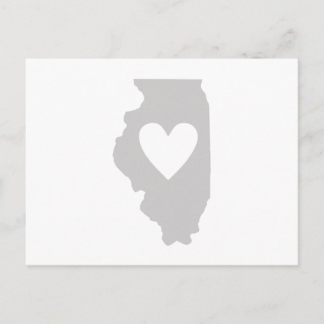 Illinois Gray Map Shaped Heart Illinoisan Liebe Postkarte (Vorderseite)