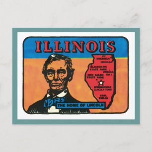 Illinois IL Vintage State Label Postkarte
