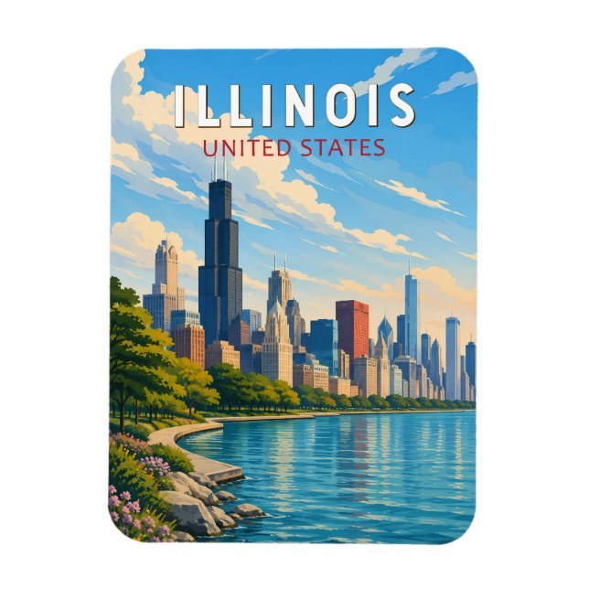 Illinois Illustration Reise Kunst Vintage Magnet (Vertikal)