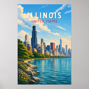 Illinois Illustration Reise Kunst Vintage Poster