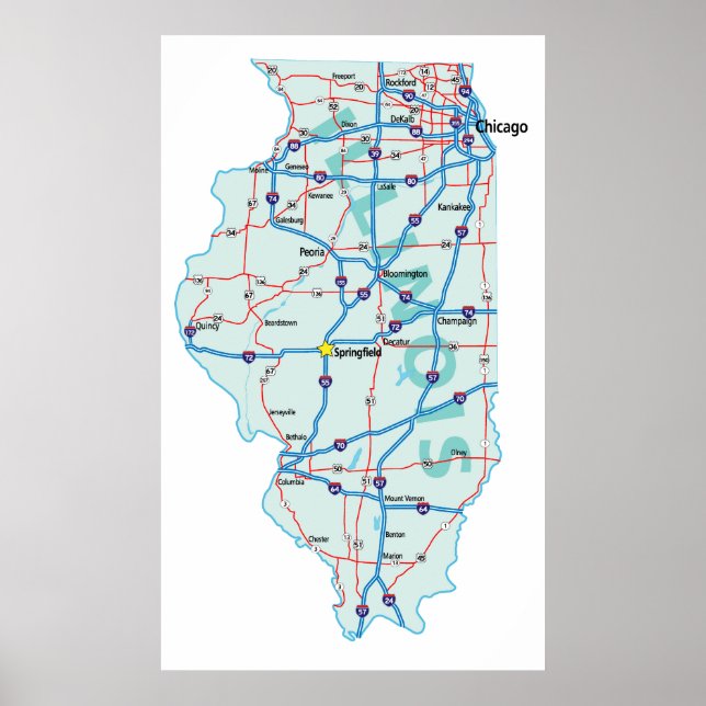 Illinois Interstate Map Print Poster (Vorne)