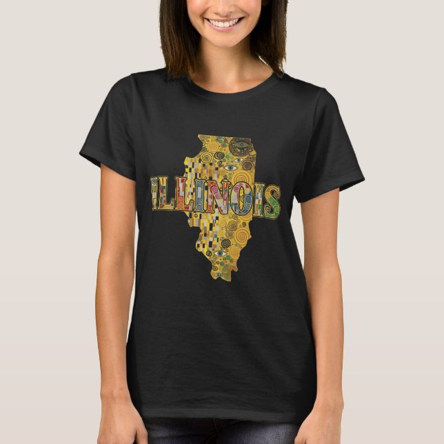 Illinois Karte und Text T-Shirt (Vorderseite)