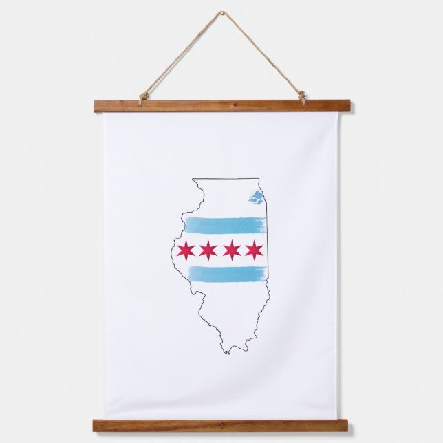 Illinois-Karte Wandteppich Mit Holzrahmen (Vorderseite)