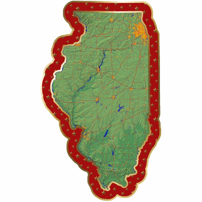 Illinois-Karten-Weihnachtsverzierung Fotoskulptur Ornament (Vorne)